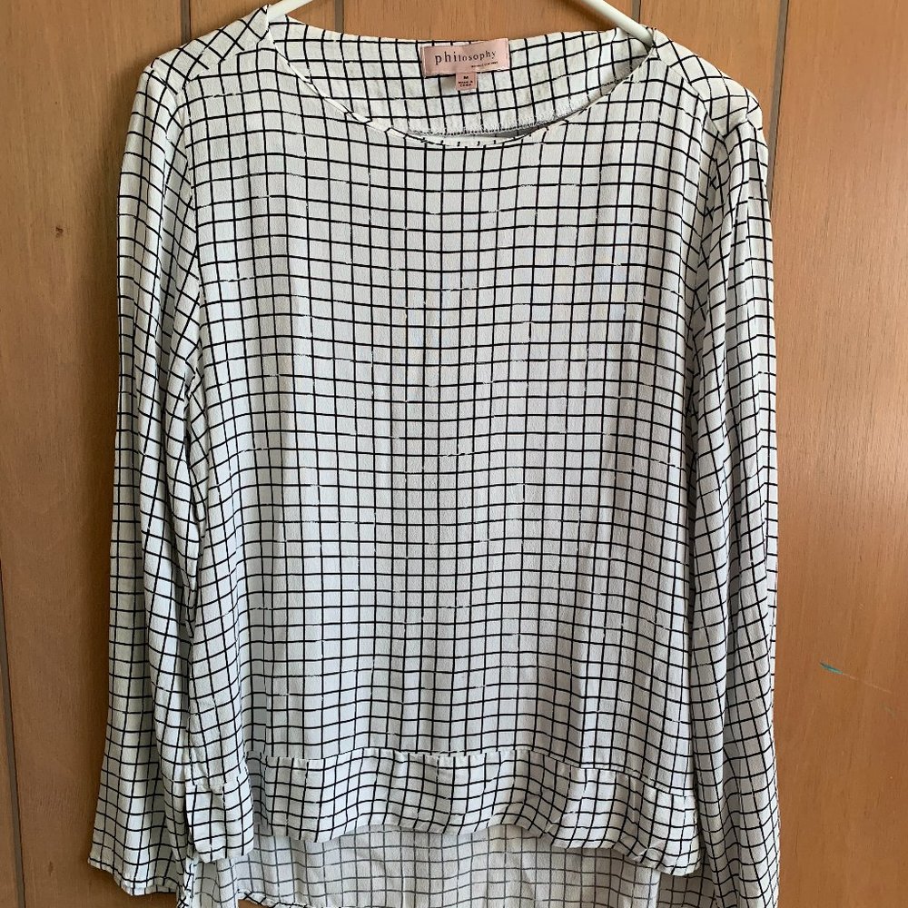 Philosophy Checkered Long Sleeve Flutter Blouse Size Medium